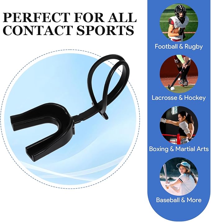 10 Pcs Strapped Mouth Guard Football Mouthguard for Braces with Strap Football Mouth Guard for Braces for Sports for Boxing Basketball(Black)