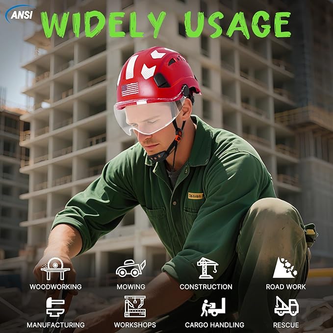 AOLAMEGS Construction Safety Hard Hat - ANSI Z89.1 Type Ι OSHA Approved Safety Helmets with Chin Straps Lightweight Reflective Vented ABS Hard Hats For Men Women Industrial Workwear 6-point Suspension-StrideForce Fitness