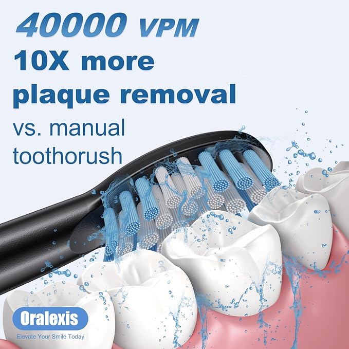 Electric Toothbrush for Adults and Kids, with Tongue Scraper and 8 Brush Heads, One Fast Charge Last 120 Days, 40000 VPM Deep Clean, Sonic Travel Toothbrush