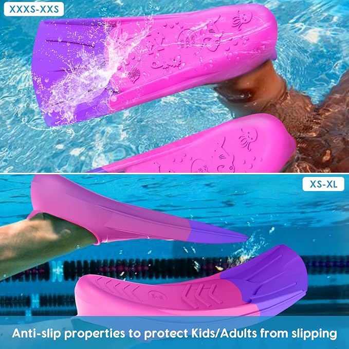 Gintenco Swim Fins, Kids Swim Training Fins for Lap Swimming, Travel Size Flippers with Mesh Bag, Silicone Swimming Fins for Kids Teens Adults Women Men-StrideForce Fitness