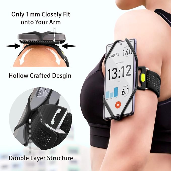 BONE Run Tie 2, Running Phone Holder, Skin-Friendly Silicone Sport Armband with Dual Layer Design for Heat-Dissipation, Workout Phone Carrier for Most Smartphone (S Arm Size/7.9-9.8 inches)-StrideForce Fitness
