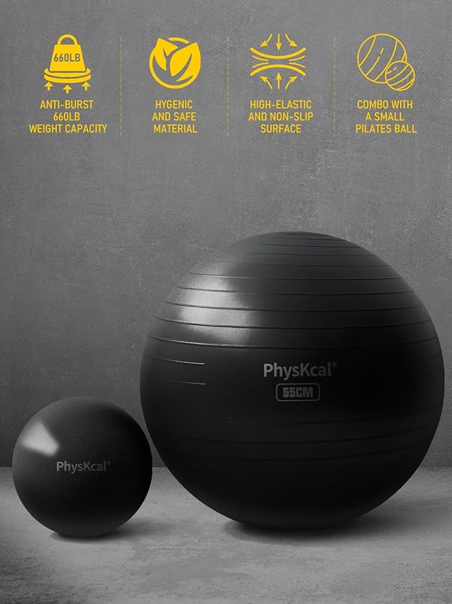 Yoga Ball for Exercise, Pilates Set, 4 Sizes Fitness Ball for Workout, Birthing, Pregnancy, Physical Therapy- Pump Included-StrideForce Fitness