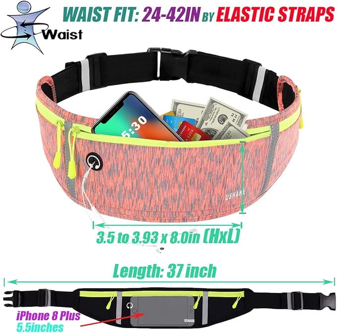 USHAKE Slim Running Belt, Workout Fanny Pack for Men Women,Exercise Waist Pack for Apple iPhone Holder, Runner Belt for Running Walking Cycling Camping Gym-StrideForce Fitness
