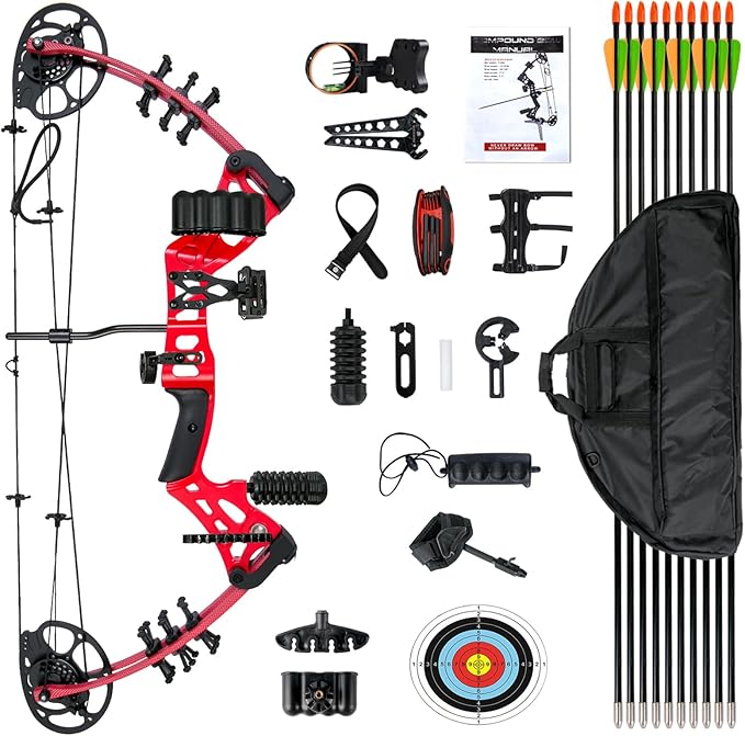 Youth Compound Bow Set 15-45 Lbs for Teens and Beginner, Package with Archery Hunting Equipment, Max Speed 260fps, Adjustable, Right Hand-StrideForce Fitness