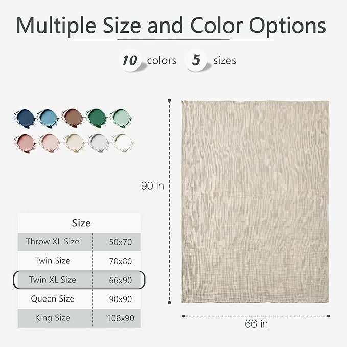 Carriediosa 100% Cotton Muslin Throw Blanket 66" X 90" Twin XL Size，4-Layers Summer Gauze Throws for Bed Couch，Soft Lightweight Breathable Linen Blankets Bedspread for Adults All Season，Khaki-StrideForce Fitness