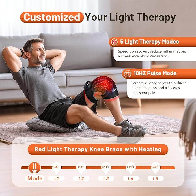 Red Light Therapy Knee Brace with Vibration Knee Massage, Extension Band, Wireless Rechargeable Controller,660nm&850nm Near Infrared Light Therapy Heated Device for Knee/Elbow/Shoulder Pain Relief-StrideForce Fitness