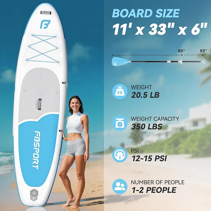 FBSPORT 11FT Premium Inflatable Stand Up Paddle Board with Electric Pump, Yoga Board with SUP Accessories & Carry Bag | Wide Stance, Surf Control, Non-Slip Deck, Leash and Paddle for Youth & Adult-StrideForce Fitness