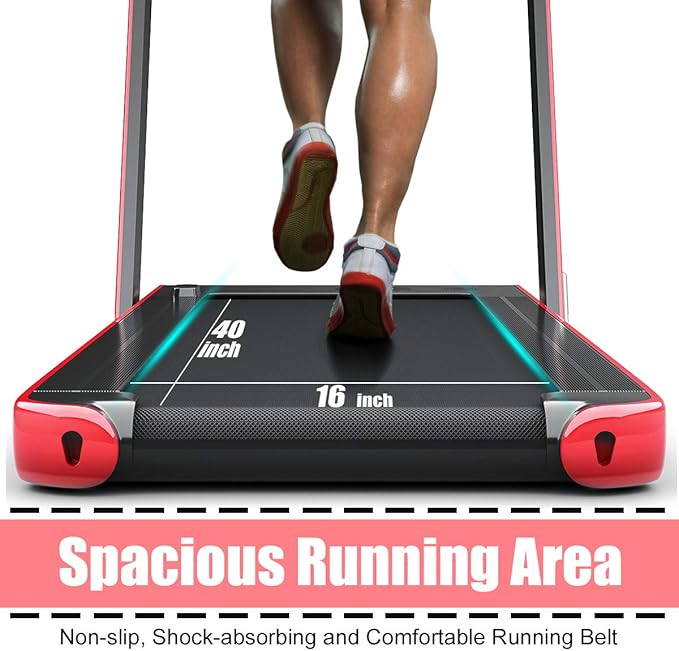 GYMAX Walking Pad, 2.25HP Foldable Treadmill with Smart App & Remote Control, Bluetooth LED Monitor, Small Spaces Compact Running Machine, Folding Portable Under Desk Treadmill for Home Office-StrideForce Fitness