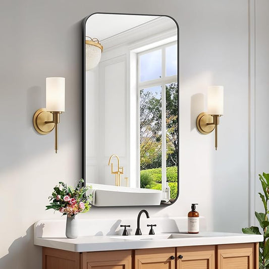 FORBATH Bathroom Mirror 48" x 24", Rectangle Black Narrow Bathroom Mirror with Black Aluminum Frame Rounded Corner, Wall Mounted Mirror for Bedroom Entryway Living Room-StrideForce Fitness