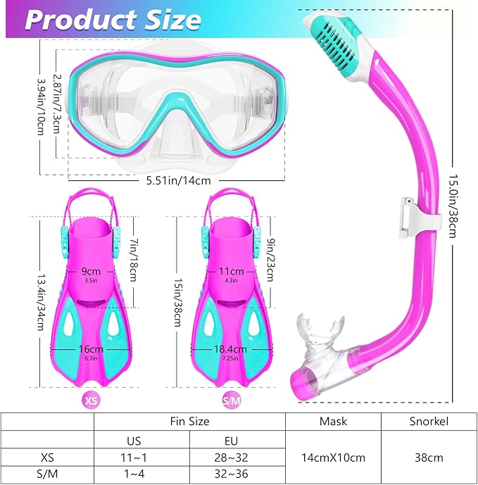 GoseWave Snorkeling Gear for Kids, Kids Snorkel Set for Ages 5-15, Anti-Fog Diving Mask and Dry Top Snorkel Set, Unisex Swimming Goggles with Nose Cover-StrideForce Fitness