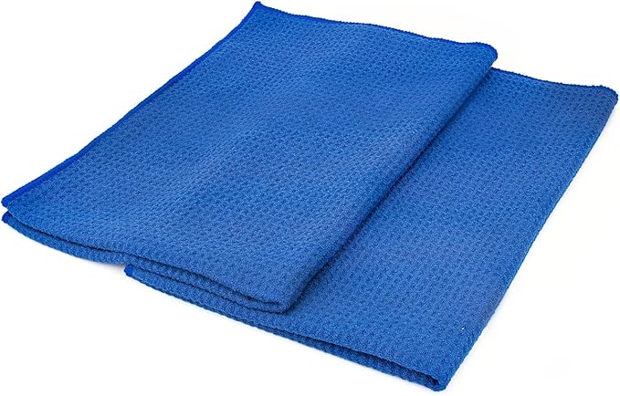 The Rag Company - Standard Waffle Weave Microfiber Towels (2-Pack) Detailing, Window, Glass and Drying, Wax & Polish, Lint-Free, Streak-Free, 370gsm, 16in x 24in, Royal Blue-StrideForce Fitness