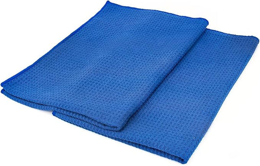The Rag Company - Standard Waffle Weave Microfiber Towels (2-Pack) Detailing, Window, Glass and Drying, Wax & Polish, Lint-Free, Streak-Free, 370gsm, 16in x 24in, Royal Blue-StrideForce Fitness