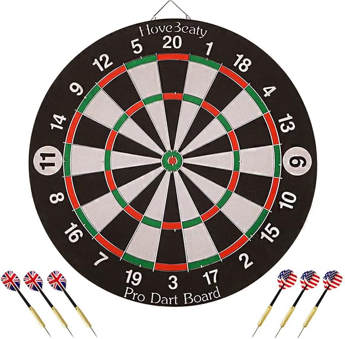Dart Board, Dart Game Set with 6 Metal Darts and Double-Sided Flocking Dartboard (18 Inches)-StrideForce Fitness
