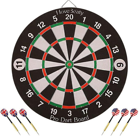 Dart Board, Dart Game Set with 6 Metal Darts and Double-Sided Flocking Dartboard (18 Inches)-StrideForce Fitness