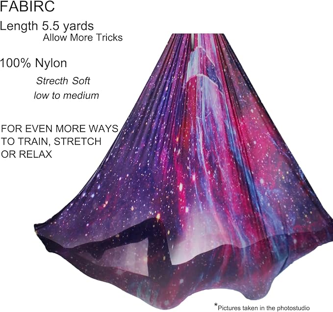 F.Life Aerial Yoga Hammock kit- Yoga Swing Multicolor 5 yards-Flying Yoga Include Daisy Chain,Carabiner and Pose Guide-StrideForce Fitness