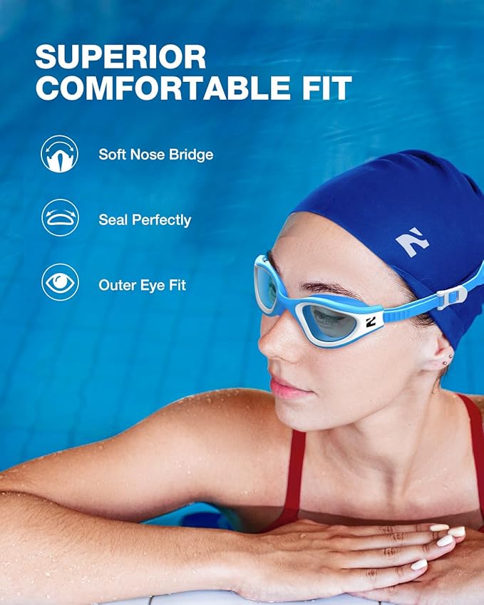 ZIONOR G1 Lite Swim Goggles with Swim Cap Comfortable Anti-fog Swimming Goggles Cap Set for Adult Men Women-StrideForce Fitness