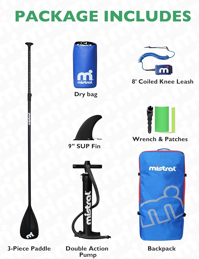 Mistral Stand Up Paddle Board, 11'6 x31''x6'' Inflatable SUP with Premium Paddleboard Accessories, Carry Bag, Dual Action Pump, Paddle, Leash, Wide Stable Design, Non-Slip Deck for Adults & Youth-StrideForce Fitness