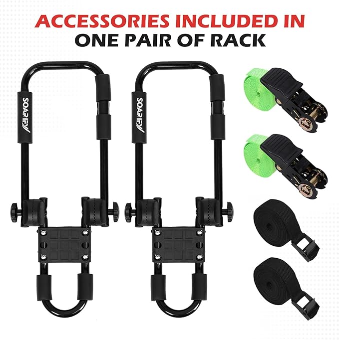 Folding Kayak Roof Rack Premium J-Bar for Canoe Carrier SUP Paddle Surfboard Mount on Car SUV and Truck Crossbar (1 Pair)-StrideForce Fitness