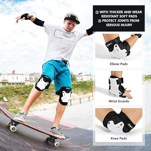 Skating Protective Gear Adult Youth Knee Pads and Elbow Pads Set, Skateboard Wrist Guards for Roller Skating Skateboarding Cycling White-StrideForce Fitness