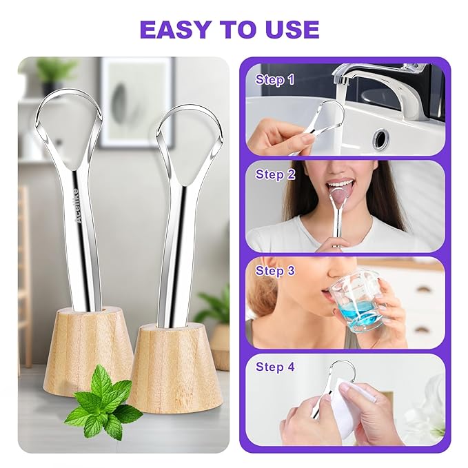 Tongue Scraper for Adults with 2 Holder and 2 Travel Case, Metal Tongue Scraper for Tongue Cleaning and Reducing Bad Breath,100% Stainless Steel Tongue Scraper, Tongue Cleaner for Adults