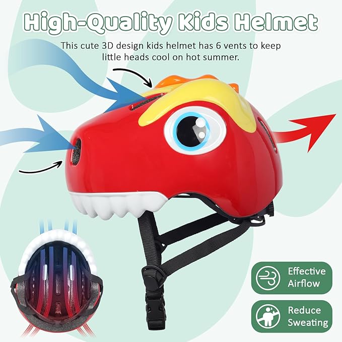 Dinosaur Bike Helmet for 1-3-5-8 Toddler Baby Kids, Lightweight Bicycle Helmet for Cycling Skateboard Roller Skate & Multi-Sports,2 Sizes for Boys and Girls-StrideForce Fitness