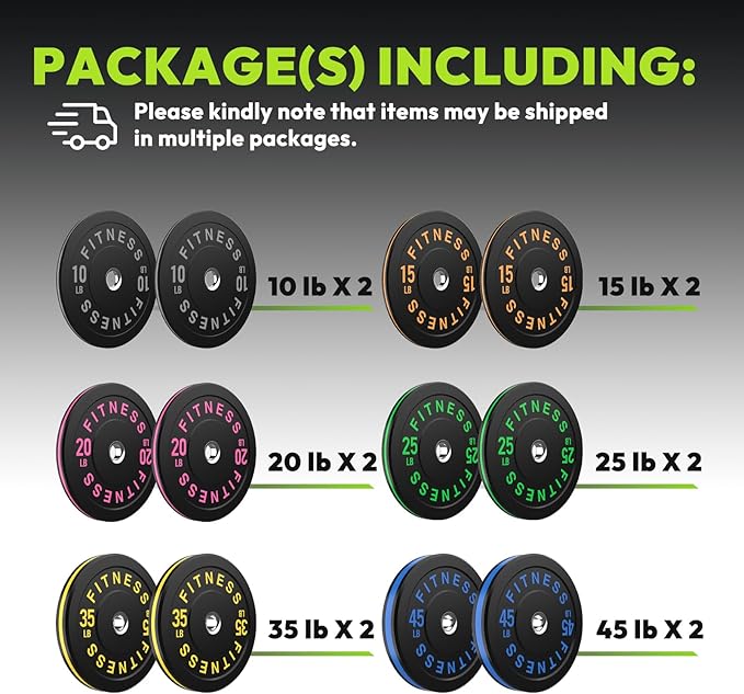 Rubber Weight Plates, Olympic Bumper Plate Set 2-Inch, 45/100 / 160/190 / 260/300 lb Barbell Weights for Home Gym, Colored Standard Strength Training Plates for Weightlifting-StrideForce Fitness