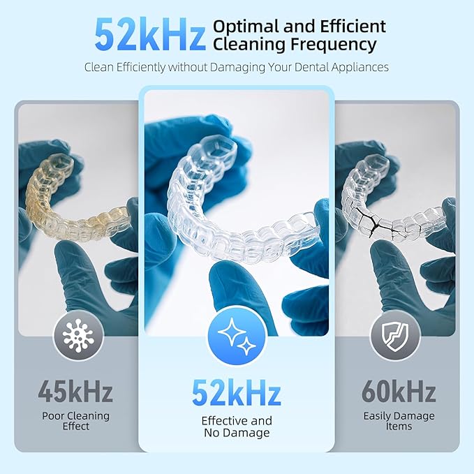 TEBAL Ultrasonic Retainer Cleaner Machine, 52kHz Ultrasonic Denture Cleaner for Night Guards, Braces, Toothbrush Heads, Jewelry and More, Ultrasonic Cleaner for Retainers with 250ML Capacity, Black