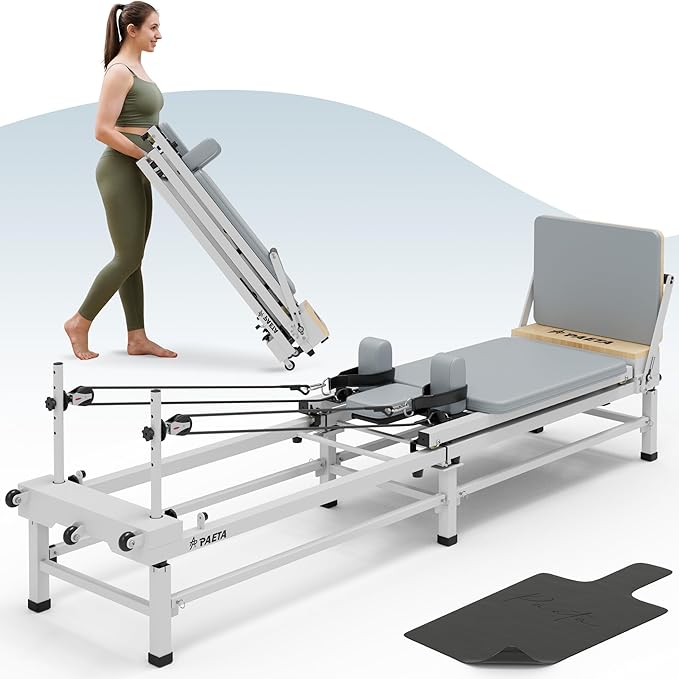 PAETA Pilates Reformer, 91" Foldable Reformer Pilates Machine with Adjustable Reformer Heights, Pilates Equipment with Piano Wire Spings and Jump Boards-StrideForce Fitness