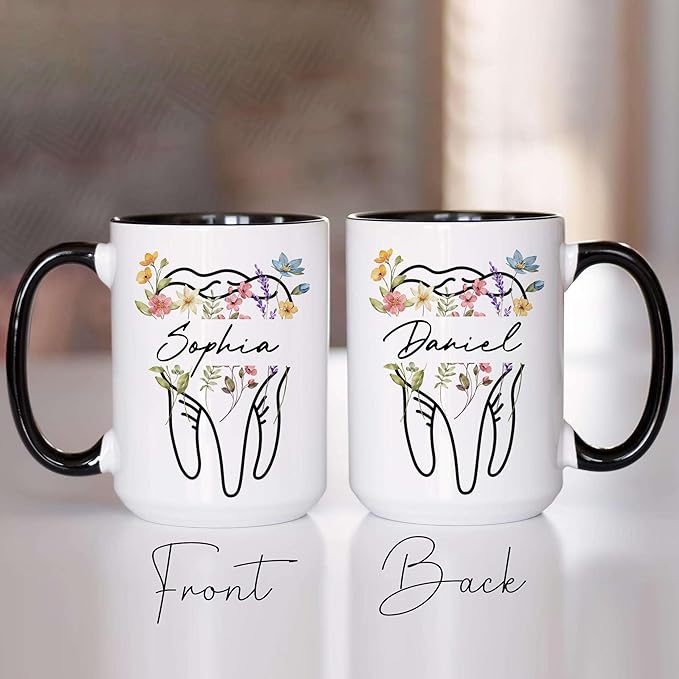 Personalized Floral Dentist Dental Hygiene Mug - Dental Assistant Mug - Dental Nurse Orthodontics Graduation Gift - Dentist Custom Name 11Oz 15Oz (DENTAL-M1)