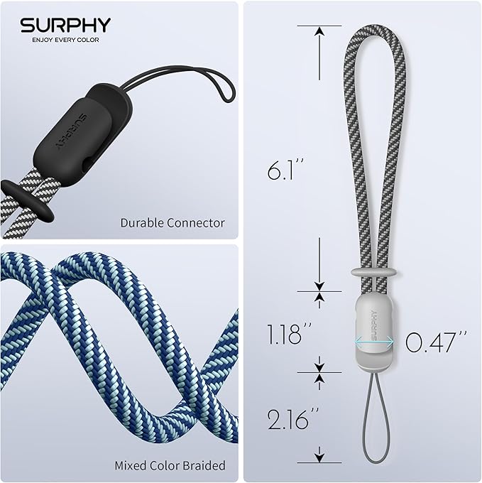 SURPHY 3 Pack Phone Wrist Strap with CellPhone Tether Tab, Cellphone Lanyard, Phone Strap with 2-Color Braided, Wrist Lanyard