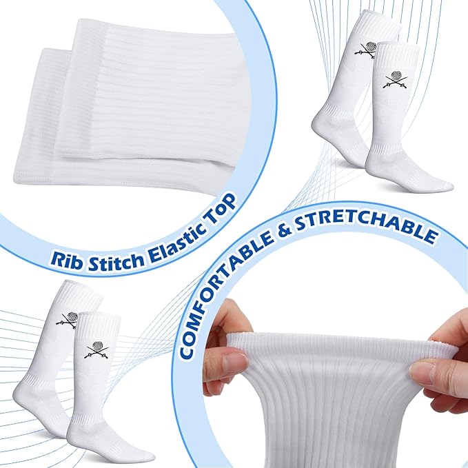 5 Pairs Fencing Socks for Epee Sabre and Foil White Cotton Knee High Socks Comfortable Support Athletic Stockings for Men Youth-StrideForce Fitness