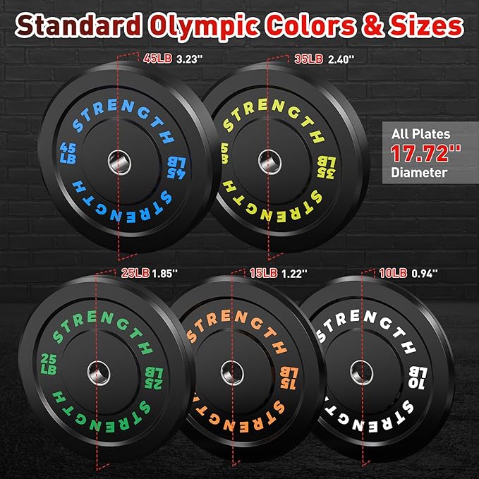 Olympic Rubber Bumper Weight Set - 2 Inch Barbell Plates for Home Gym Strength Training-StrideForce Fitness