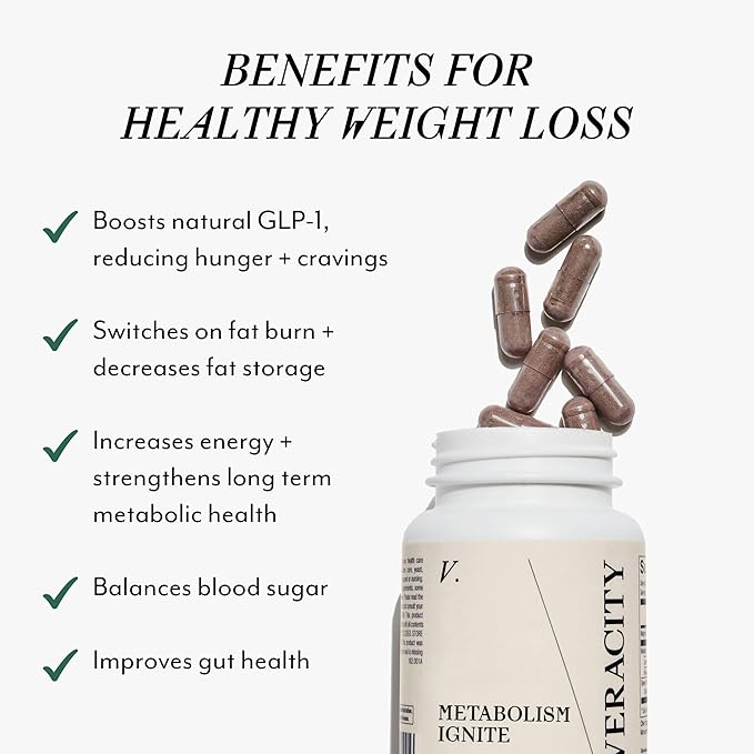 Veracity Metabolism Ignite - Boosts GLP-1 to Reduce Appetite and Cravings for Clinically Proven Weight Loss - Natural GLP-1 & Metabolic Support Supplement - Burns Fat - Side Effect Free - 30 Serving-StrideForce Fitness