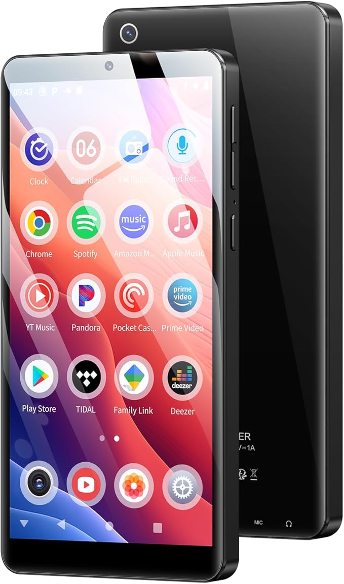 128GB MP3 Player with Bluetooth and WiFi, Android 13.0, 5.5" HD Touchscreen, 13MP Camera, Preloaded Spotify, Pandora, 1TB Expandable & Parental Controls Black-StrideForce Fitness