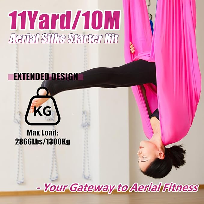 Aerial Silks Kit & Aerial Yoga Hammock - 11Yd Premium Fabric Hardware - Easy Setup for Flying Yoga, Aerial Swing & Fitness - Supports Up to 14ft Rigging-StrideForce Fitness