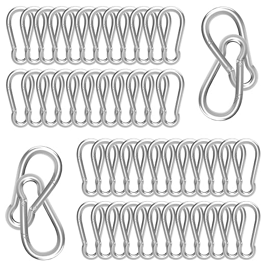 50PCS M4 Spring Snap Hook Carabiner, Heavy Duty Galvanized Steel Carabiner Clip, 110LBS Holding Capacity Spring Clips for Hammock Swing Outdoor Travel-StrideForce Fitness