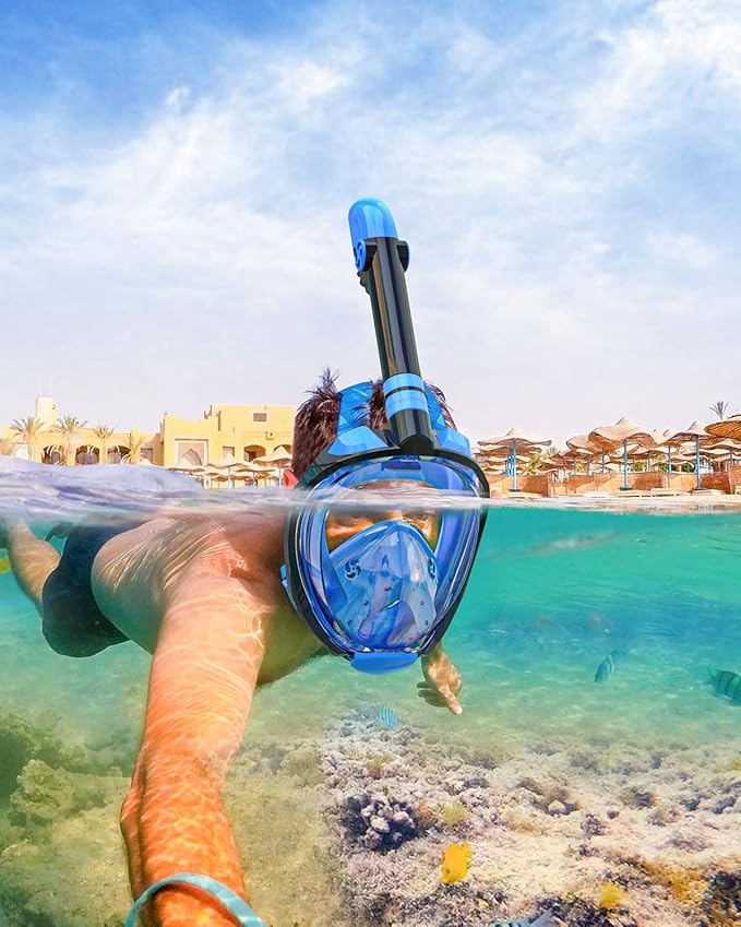 QingSong Full Face Snorkel Mask for Adults, Snorkeling Gear with Camera Mount, 180 Degree Panoramic View Snorkel Set Anti-Fog Anti-Leak-StrideForce Fitness