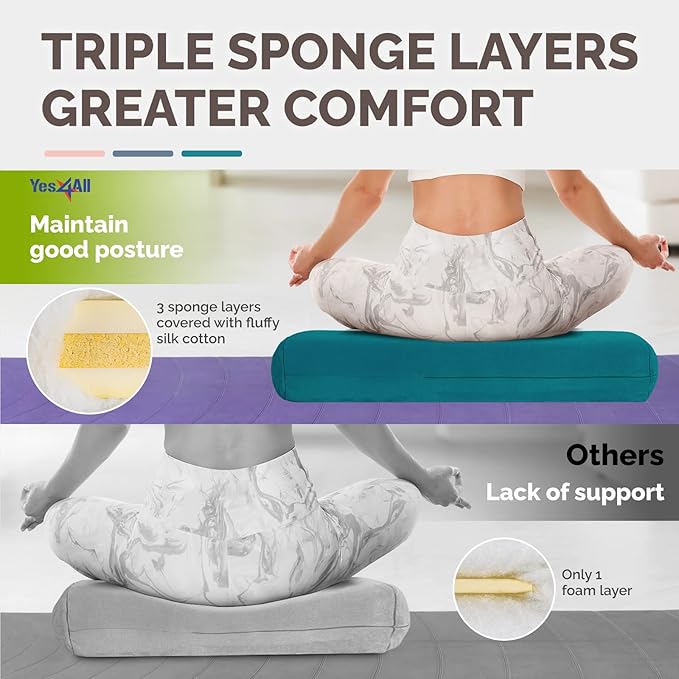 Yes4All Triple-Layer Sponge Yoga Bolster Pillow for Restorative Yoga & Meditation - Versatile Yoga Support Pillow, Balance & Poses Modification-StrideForce Fitness