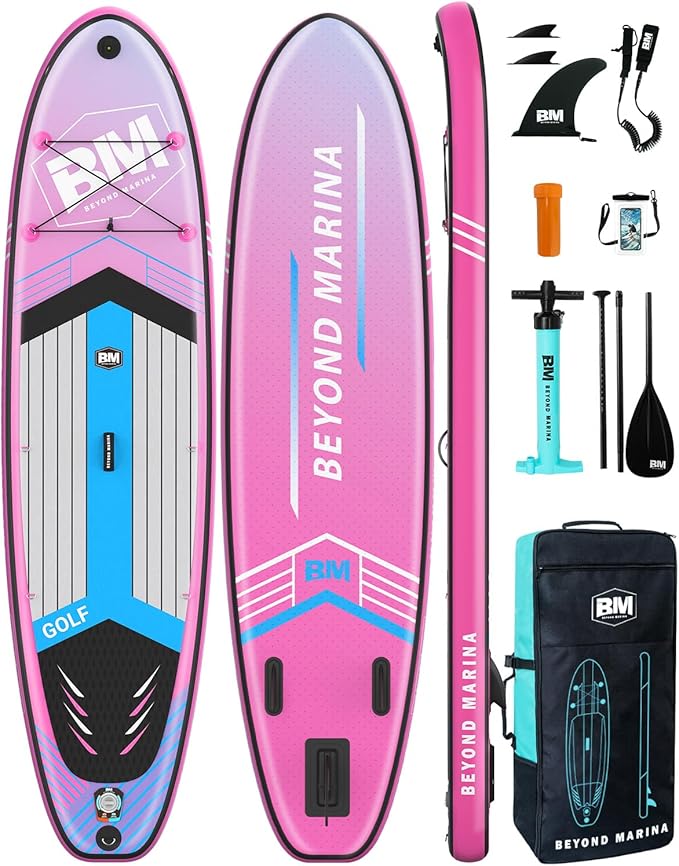 BM Paddle Board Inflatable Stand Up Paddle Board, SUP Paddleboard for Adult, Premium Accessories | Non-Slip EVA Deck & Foam Handles, Camera Mount, Double Action Pump, 85L Travel Backpack-StrideForce Fitness