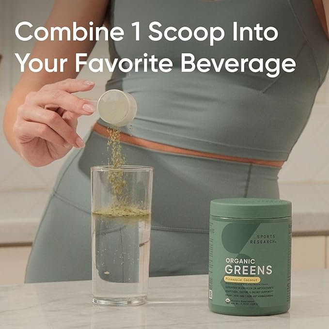 Sports Research® Organic Pineapple Coconut Greens - Digestive Health, Natural Energy & Mood Support* - Certified Organic Powder - 20 Servings-StrideForce Fitness