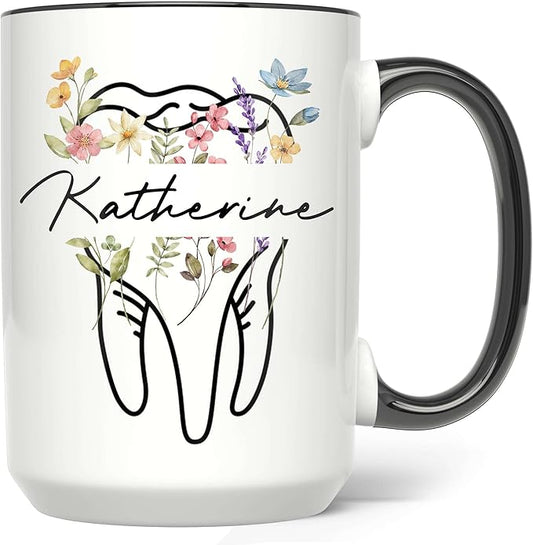 Personalized Floral Dentist Dental Hygiene Mug - Dental Assistant Mug - Dental Nurse Orthodontics Graduation Gift - Dentist Custom Name 11Oz 15Oz (DENTAL-M1)