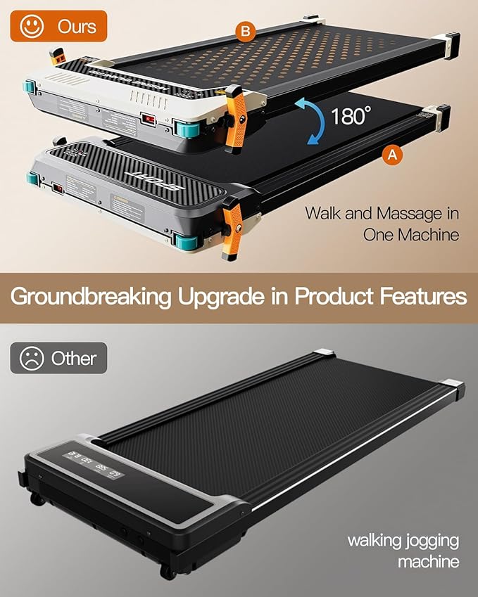 FUNRAY Versatile Walking Pad Treadmill with Incline - Dual-Sided Under Desk Treadmill with Foot Massage,2 in 1 Walking Machine for Home/Office with 330LBS Weight Capacity-StrideForce Fitness