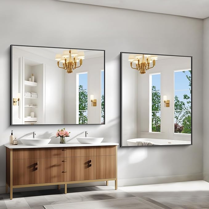 Bathroom Mirror,40x48 inch Bathroom Mirrors for Over Sink,Large Wall Mirror for Bathroom Wall Mounted Rectangle Mirrors,Black Vanity Mirror for Living Room,Bedroom Entryway,Horizontal/Vertical-StrideForce Fitness