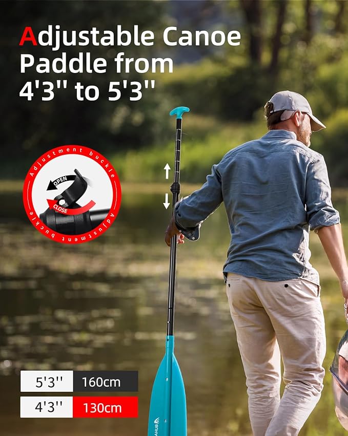 Abahub Adjustable Canoe Paddle Aluminum Shaft, 4'3''-5'3''/130cm-160cm, Floatable Oar for Canoeing Boating Kayaking-StrideForce Fitness