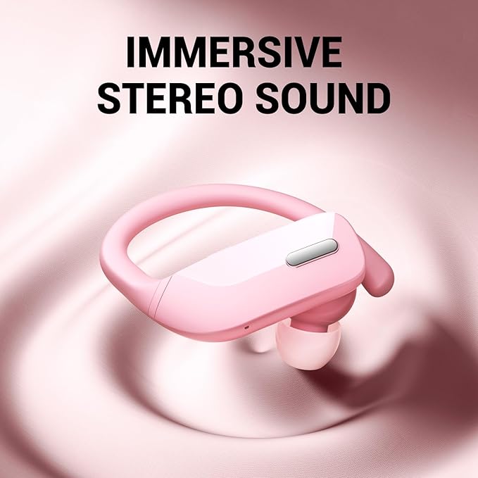 Wireless Sport Earbuds Bluetooth Headphones with Mic 80H Playtime IPX5 Waterproof Ear Buds Deep Bass Earphones Over Ear Headset for Running Gym Workout - Pink-StrideForce Fitness