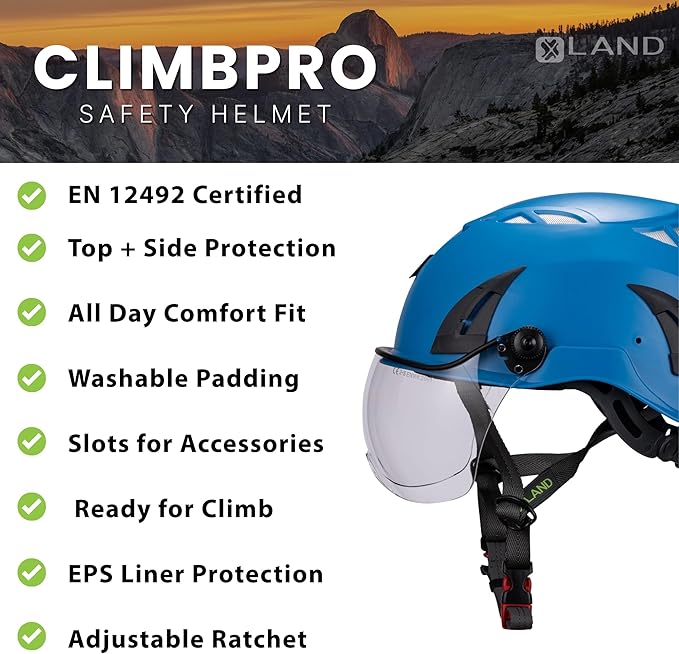 Land Helmets ClimbPro Safety Helmet for Rock Climbing – Lightweight & Durable Hard Shell with Adjustable Chin Strap and Accessory Slots – Ideal for Indoor & Outdoor Adventure-StrideForce Fitness