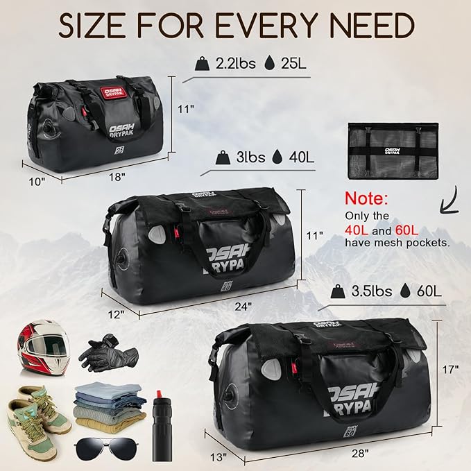 Waterproof Duffel Bag - Motorcycle Dry Bag Tail Bag with Large Storage Space, Waterproof Luggage Duffle Bags with Outer Mesh Zipper Pocket for Camping, Kayaking, Fishing & Traveling-StrideForce Fitness