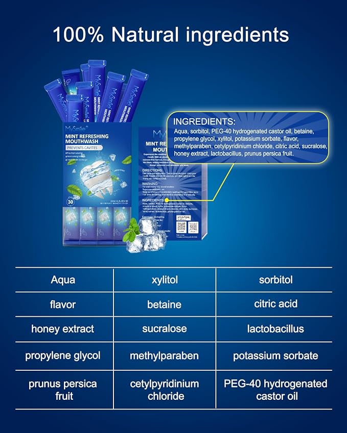 MySmile Mouthwash Alcohol Free, Mouth Wash for Adults, Travel Mouthwash Helps Kill 99% of Bad Breath Germs, Prevents Cavities, Fluoride Free, Fresh Mint, 30 Uses (0.41 Fl Oz (Pack of 60))