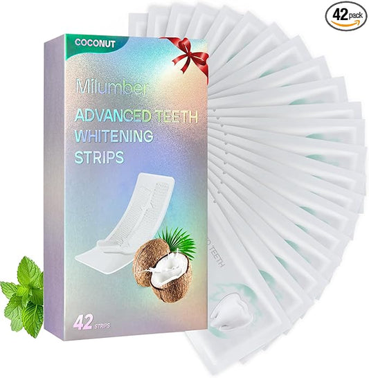 Teeth Whitening Strips for Sensitive, 42 Strips Whitener Safe Whitestrip, Deep Stains Removal Tooth Whitening, Enamel Safe Non-Slip Dry Strip Technology for Whiter Teeth,Coconut