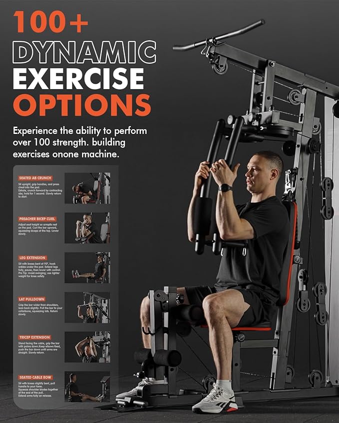 Mikolo Home Gym, Workout Station with 150LBS Weight Stack, Multifunctional Home Gym Equipment, Exercise Equipment for Full Body Strength Training-StrideForce Fitness